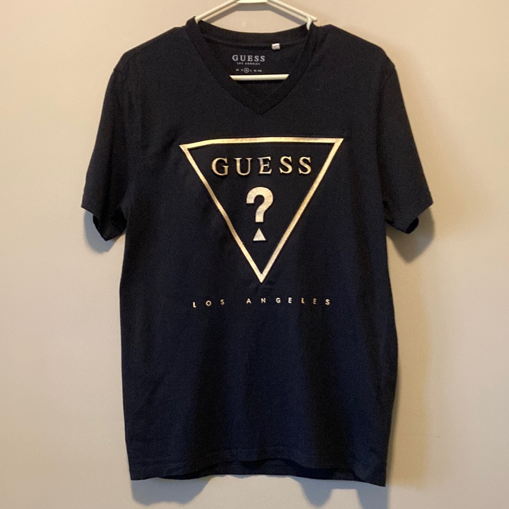 3 for $12 Bundle sale! Guess Taft Embossed gold logo V-neck tee Medium
